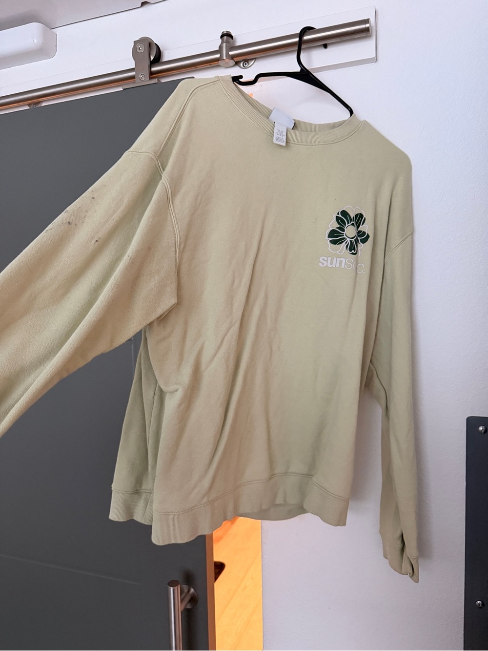 H&M Light Sage Crewneck Sweatshirt with Green Flower Graphic